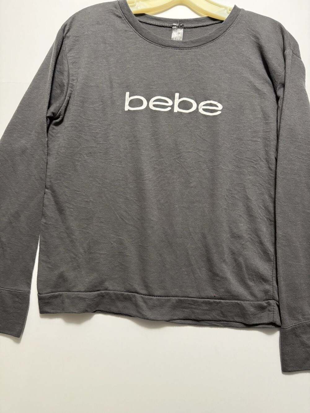 Bebe Gray Signature Logo Long Sleeve Sleepwear Sweatshirt Top